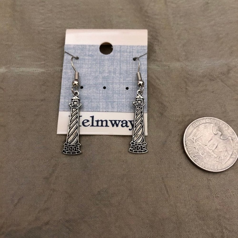 3/$25 ** silver tone Lighthouse dangle earrings